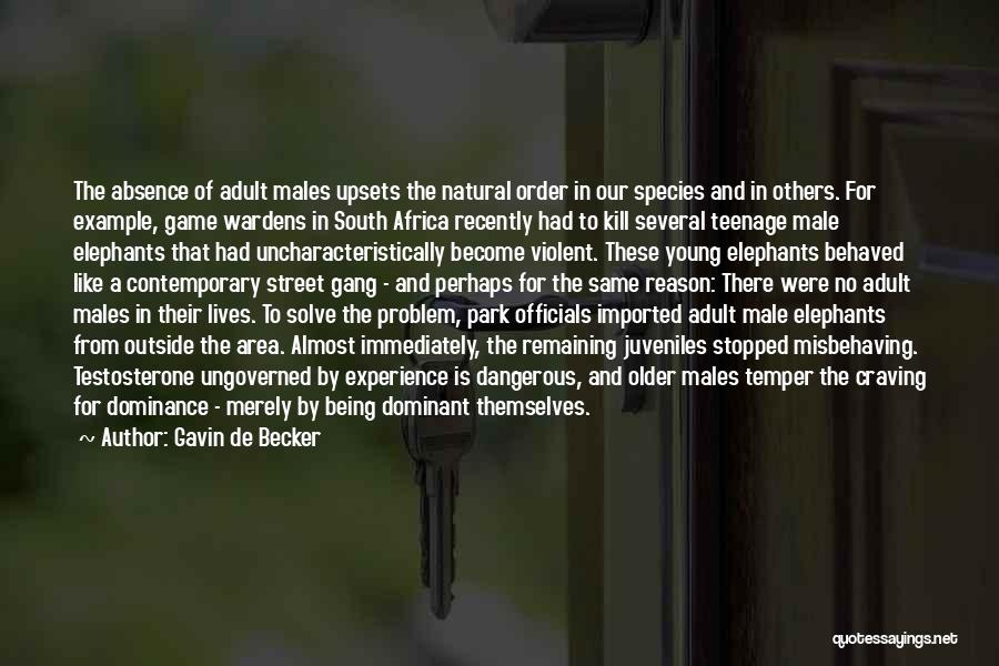 Gavin De Becker Quotes: The Absence Of Adult Males Upsets The Natural Order In Our Species And In Others. For Example, Game Wardens In