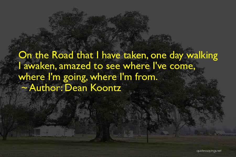 Dean Koontz Quotes: On The Road That I Have Taken, One Day Walking I Awaken, Amazed To See Where I've Come, Where I'm