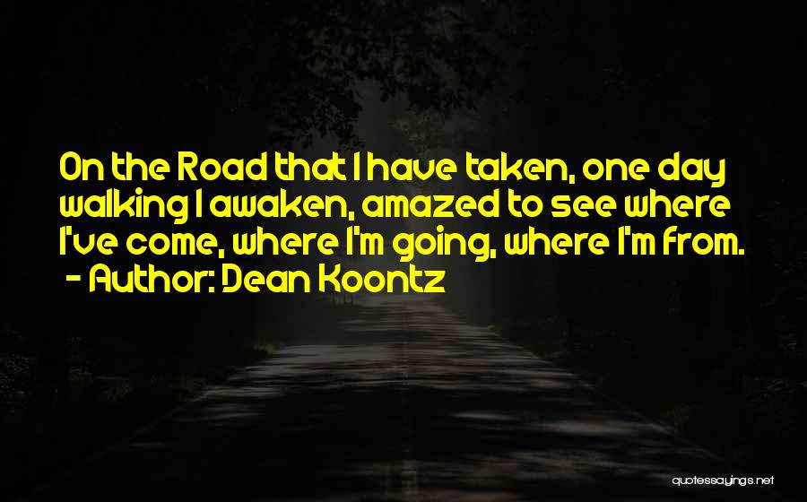 Dean Koontz Quotes: On The Road That I Have Taken, One Day Walking I Awaken, Amazed To See Where I've Come, Where I'm