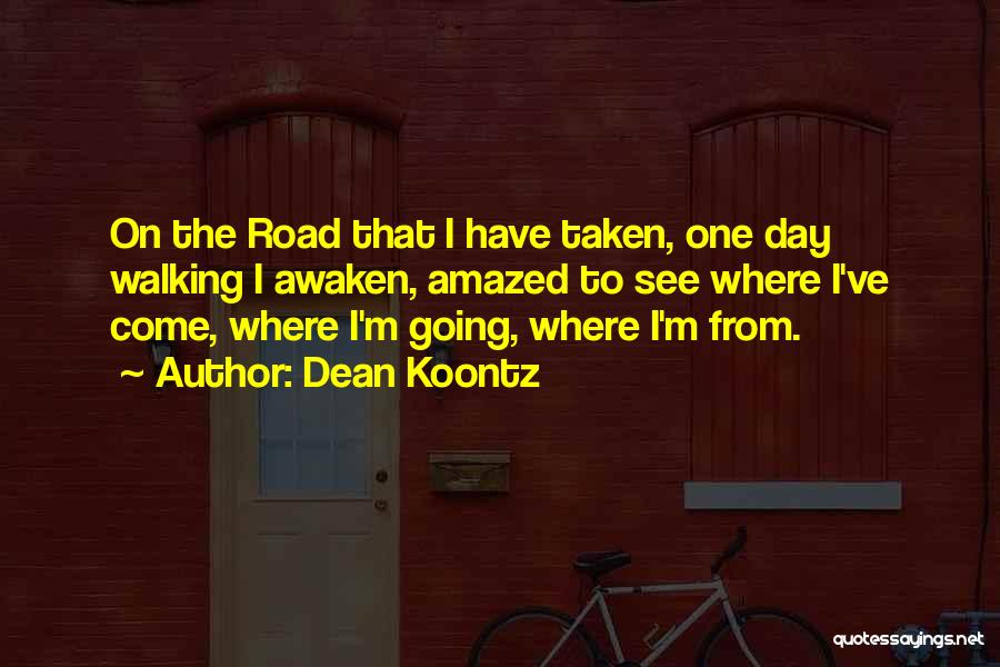 Dean Koontz Quotes: On The Road That I Have Taken, One Day Walking I Awaken, Amazed To See Where I've Come, Where I'm