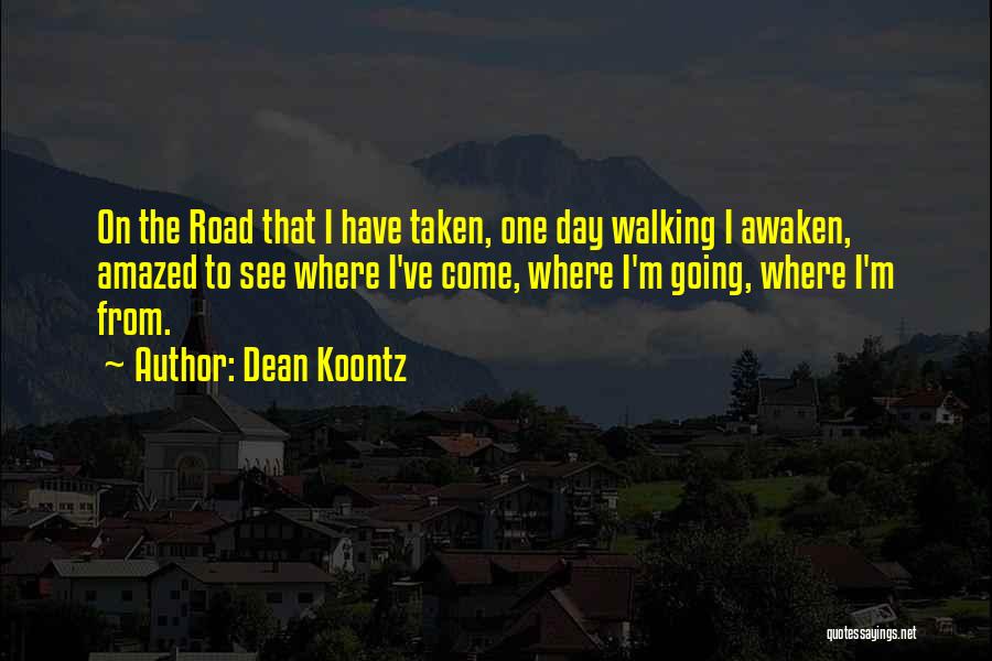 Dean Koontz Quotes: On The Road That I Have Taken, One Day Walking I Awaken, Amazed To See Where I've Come, Where I'm