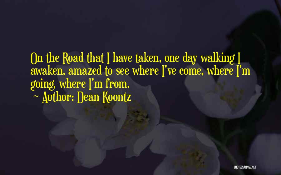 Dean Koontz Quotes: On The Road That I Have Taken, One Day Walking I Awaken, Amazed To See Where I've Come, Where I'm