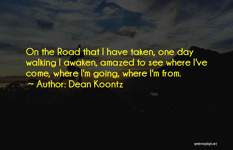 Dean Koontz Quotes: On The Road That I Have Taken, One Day Walking I Awaken, Amazed To See Where I've Come, Where I'm