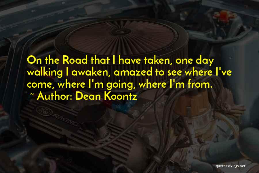 Dean Koontz Quotes: On The Road That I Have Taken, One Day Walking I Awaken, Amazed To See Where I've Come, Where I'm
