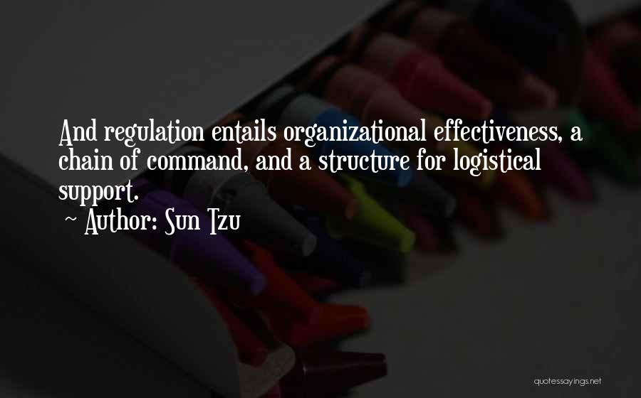 Sun Tzu Quotes: And Regulation Entails Organizational Effectiveness, A Chain Of Command, And A Structure For Logistical Support.