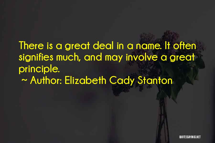 Elizabeth Cady Stanton Quotes: There Is A Great Deal In A Name. It Often Signifies Much, And May Involve A Great Principle.