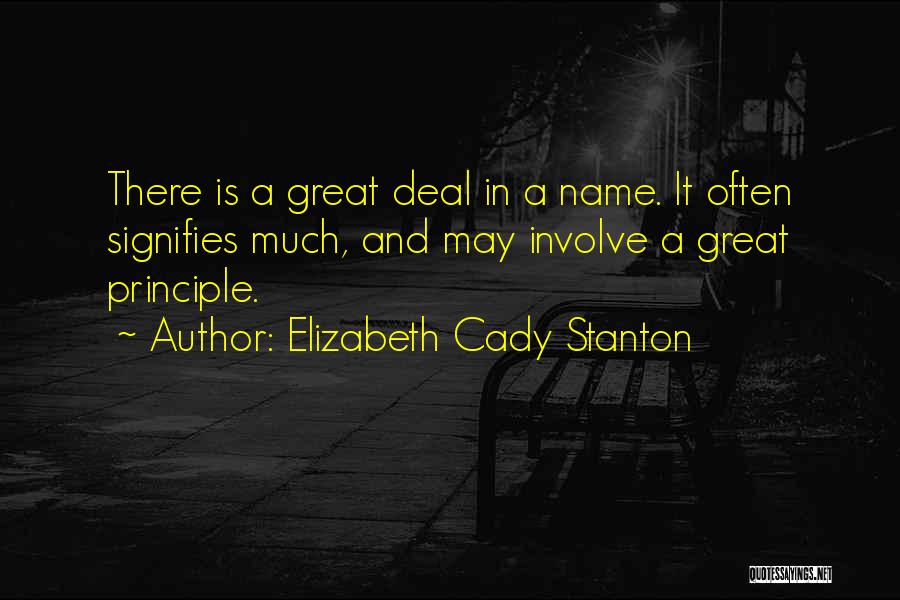 Elizabeth Cady Stanton Quotes: There Is A Great Deal In A Name. It Often Signifies Much, And May Involve A Great Principle.