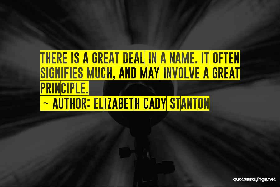 Elizabeth Cady Stanton Quotes: There Is A Great Deal In A Name. It Often Signifies Much, And May Involve A Great Principle.