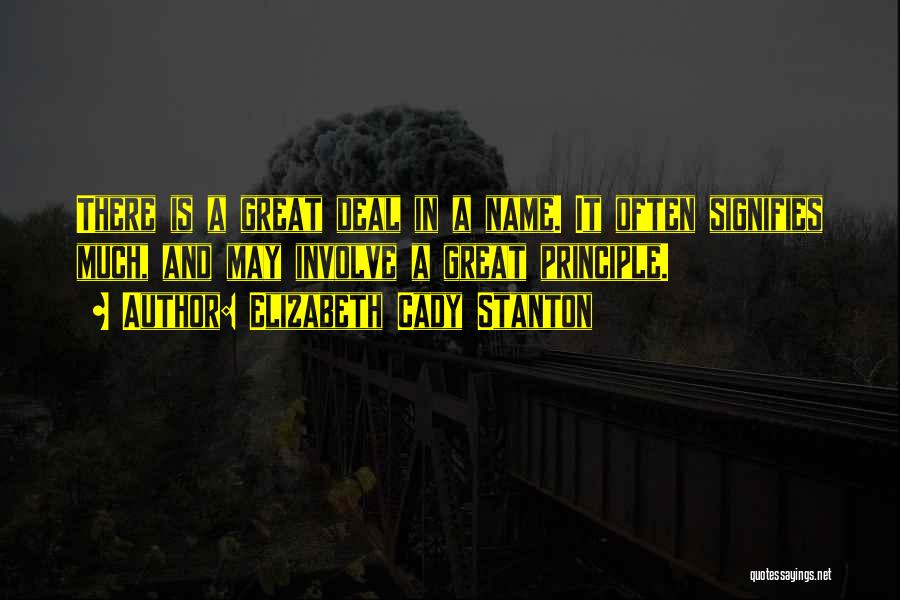 Elizabeth Cady Stanton Quotes: There Is A Great Deal In A Name. It Often Signifies Much, And May Involve A Great Principle.