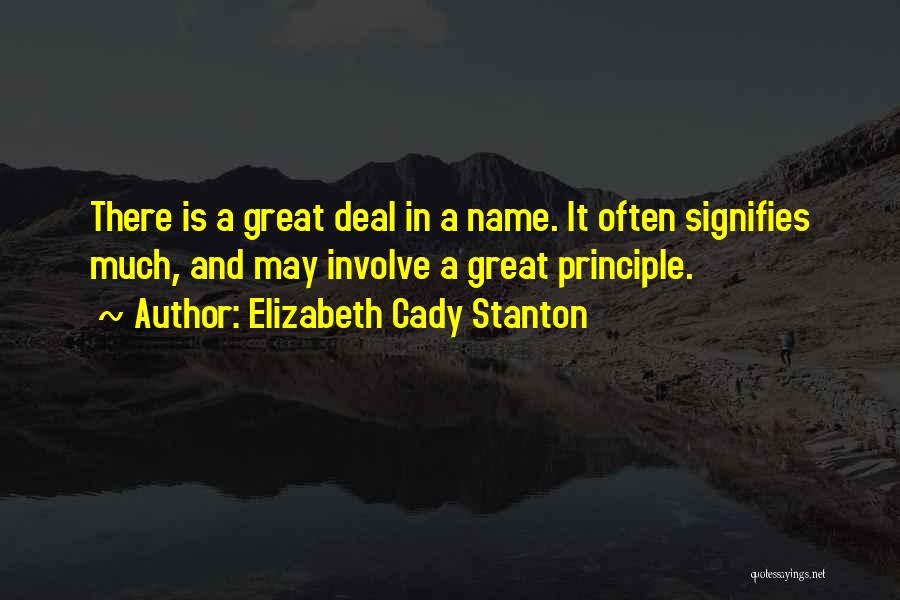 Elizabeth Cady Stanton Quotes: There Is A Great Deal In A Name. It Often Signifies Much, And May Involve A Great Principle.