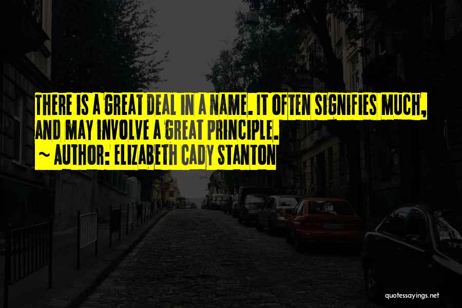 Elizabeth Cady Stanton Quotes: There Is A Great Deal In A Name. It Often Signifies Much, And May Involve A Great Principle.