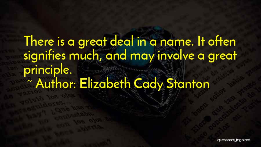 Elizabeth Cady Stanton Quotes: There Is A Great Deal In A Name. It Often Signifies Much, And May Involve A Great Principle.