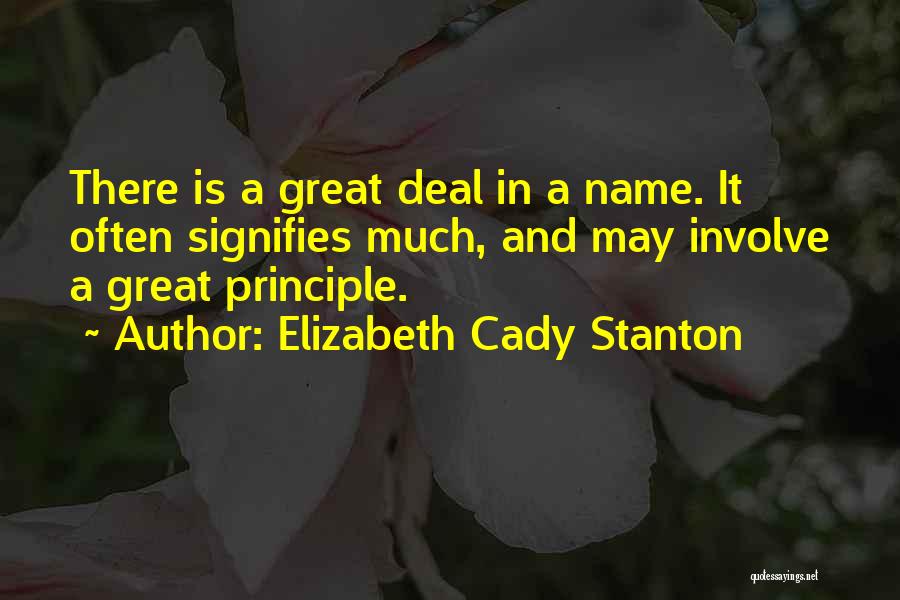 Elizabeth Cady Stanton Quotes: There Is A Great Deal In A Name. It Often Signifies Much, And May Involve A Great Principle.