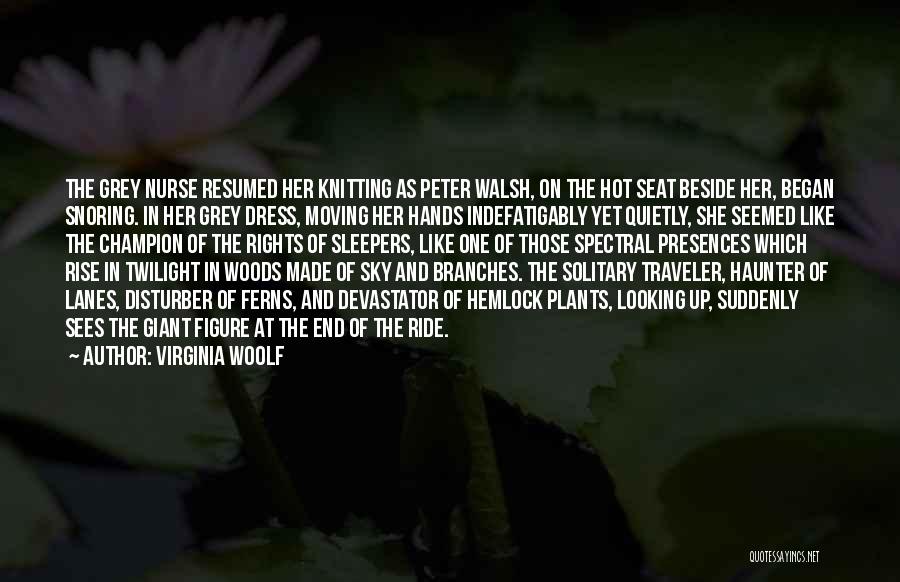 Virginia Woolf Quotes: The Grey Nurse Resumed Her Knitting As Peter Walsh, On The Hot Seat Beside Her, Began Snoring. In Her Grey