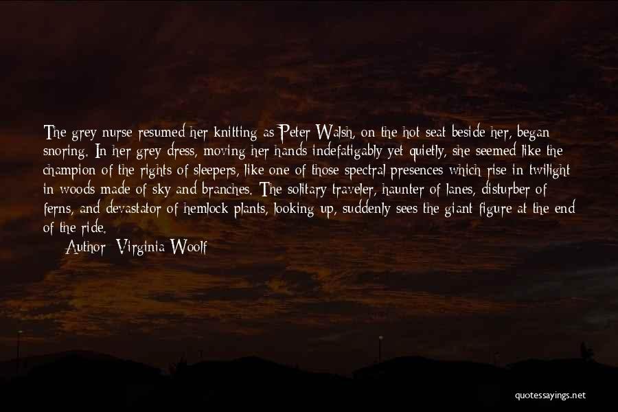 Virginia Woolf Quotes: The Grey Nurse Resumed Her Knitting As Peter Walsh, On The Hot Seat Beside Her, Began Snoring. In Her Grey