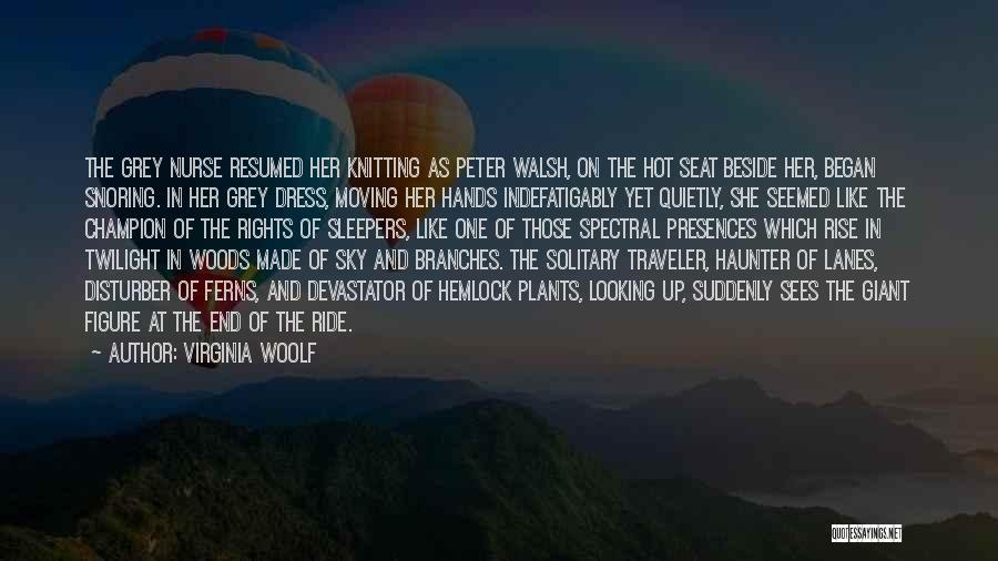 Virginia Woolf Quotes: The Grey Nurse Resumed Her Knitting As Peter Walsh, On The Hot Seat Beside Her, Began Snoring. In Her Grey
