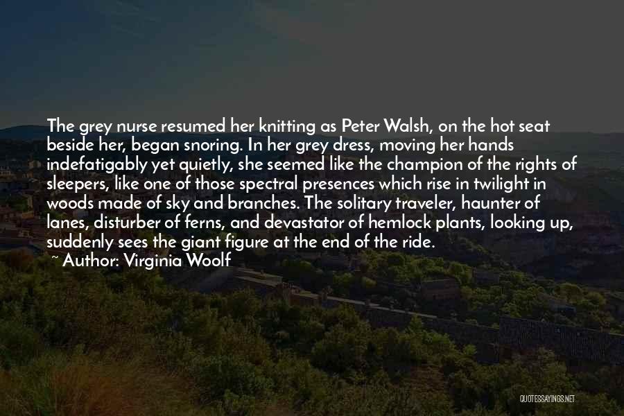 Virginia Woolf Quotes: The Grey Nurse Resumed Her Knitting As Peter Walsh, On The Hot Seat Beside Her, Began Snoring. In Her Grey