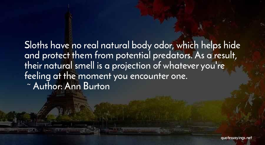 Ann Burton Quotes: Sloths Have No Real Natural Body Odor, Which Helps Hide And Protect Them From Potential Predators. As A Result, Their