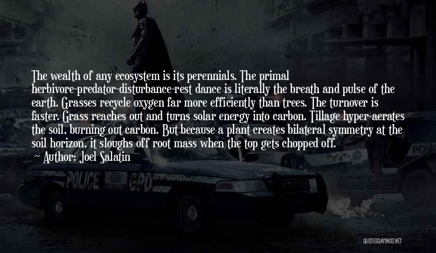 Joel Salatin Quotes: The Wealth Of Any Ecosystem Is Its Perennials. The Primal Herbivore-predator-disturbance-rest Dance Is Literally The Breath And Pulse Of The