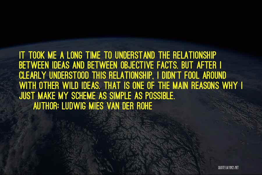 Ludwig Mies Van Der Rohe Quotes: It Took Me A Long Time To Understand The Relationship Between Ideas And Between Objective Facts. But After I Clearly