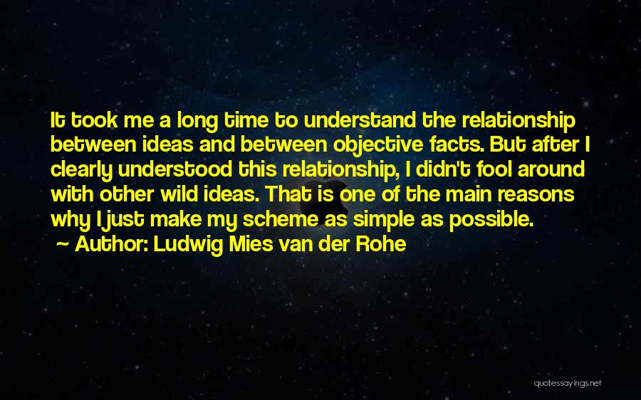 Ludwig Mies Van Der Rohe Quotes: It Took Me A Long Time To Understand The Relationship Between Ideas And Between Objective Facts. But After I Clearly