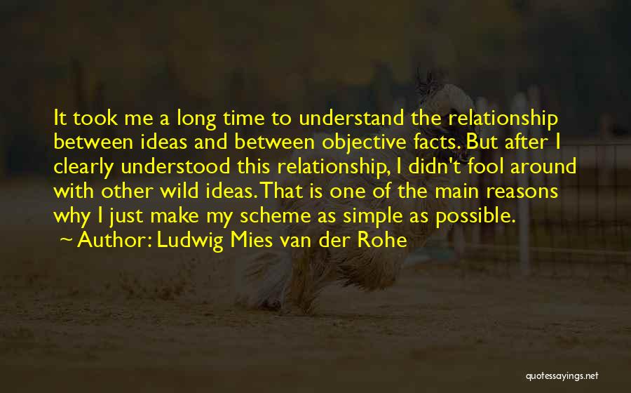 Ludwig Mies Van Der Rohe Quotes: It Took Me A Long Time To Understand The Relationship Between Ideas And Between Objective Facts. But After I Clearly