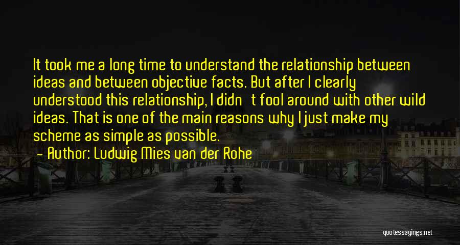 Ludwig Mies Van Der Rohe Quotes: It Took Me A Long Time To Understand The Relationship Between Ideas And Between Objective Facts. But After I Clearly