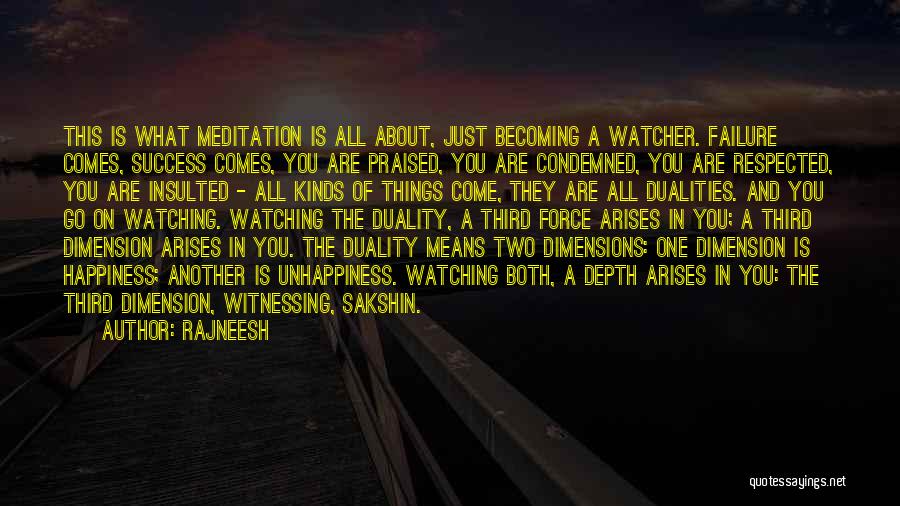 Rajneesh Quotes: This Is What Meditation Is All About, Just Becoming A Watcher. Failure Comes, Success Comes, You Are Praised, You Are