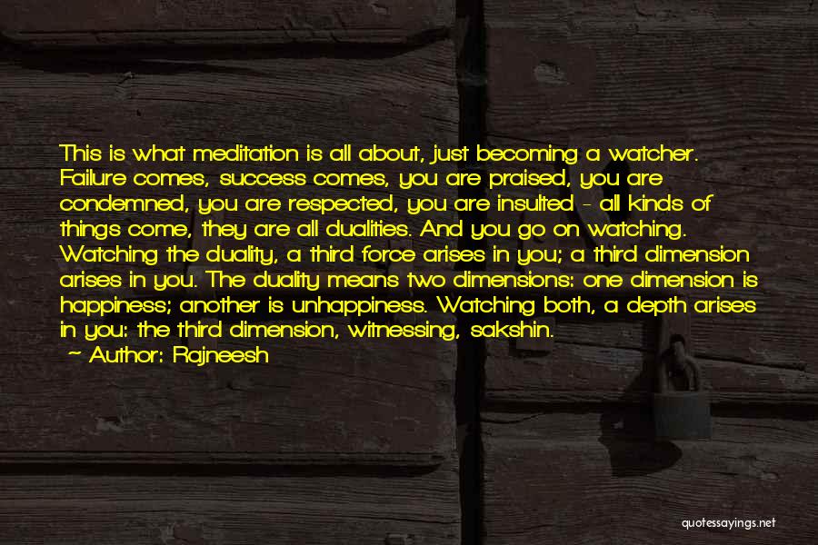 Rajneesh Quotes: This Is What Meditation Is All About, Just Becoming A Watcher. Failure Comes, Success Comes, You Are Praised, You Are