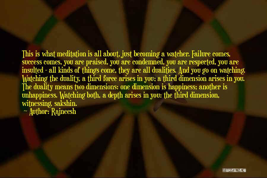 Rajneesh Quotes: This Is What Meditation Is All About, Just Becoming A Watcher. Failure Comes, Success Comes, You Are Praised, You Are