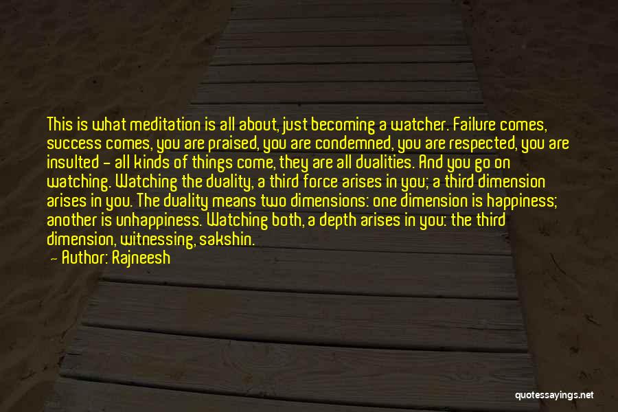 Rajneesh Quotes: This Is What Meditation Is All About, Just Becoming A Watcher. Failure Comes, Success Comes, You Are Praised, You Are