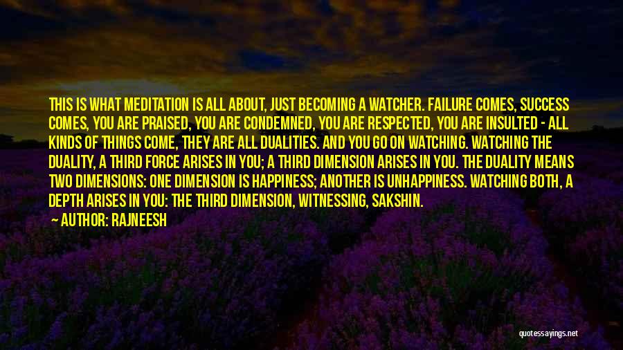 Rajneesh Quotes: This Is What Meditation Is All About, Just Becoming A Watcher. Failure Comes, Success Comes, You Are Praised, You Are