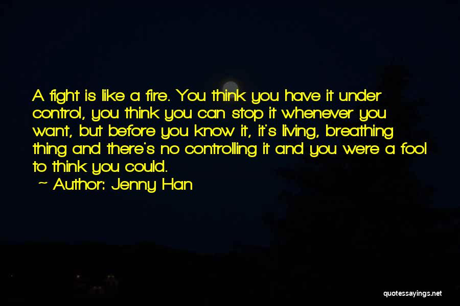 Jenny Han Quotes: A Fight Is Like A Fire. You Think You Have It Under Control, You Think You Can Stop It Whenever