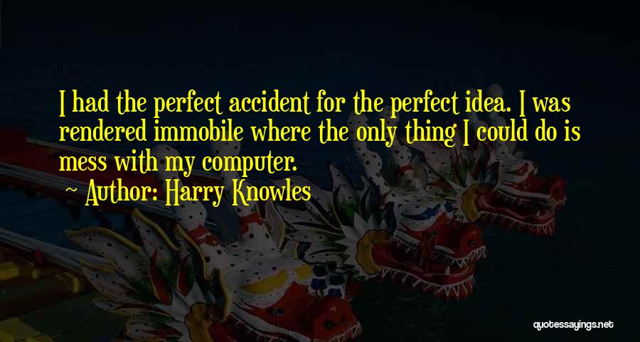 Harry Knowles Quotes: I Had The Perfect Accident For The Perfect Idea. I Was Rendered Immobile Where The Only Thing I Could Do