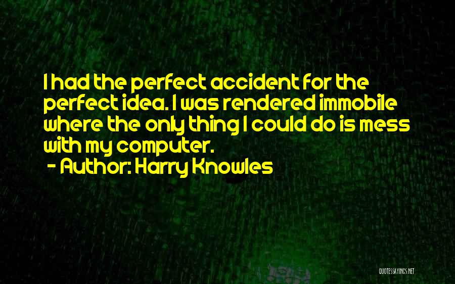 Harry Knowles Quotes: I Had The Perfect Accident For The Perfect Idea. I Was Rendered Immobile Where The Only Thing I Could Do