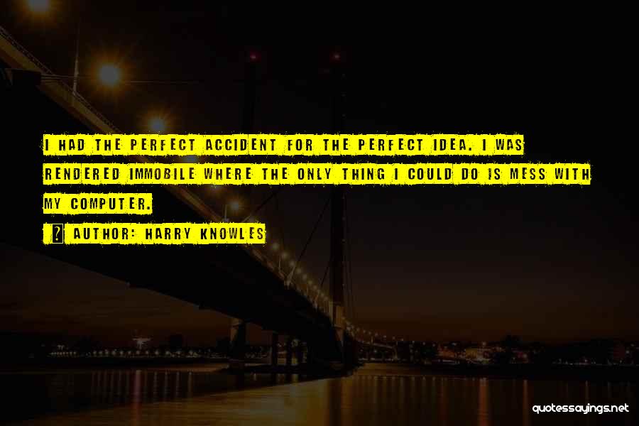 Harry Knowles Quotes: I Had The Perfect Accident For The Perfect Idea. I Was Rendered Immobile Where The Only Thing I Could Do