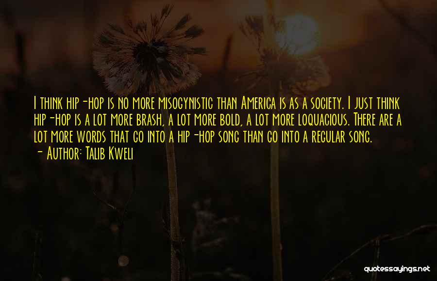 Talib Kweli Quotes: I Think Hip-hop Is No More Misogynistic Than America Is As A Society. I Just Think Hip-hop Is A Lot