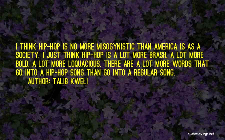 Talib Kweli Quotes: I Think Hip-hop Is No More Misogynistic Than America Is As A Society. I Just Think Hip-hop Is A Lot