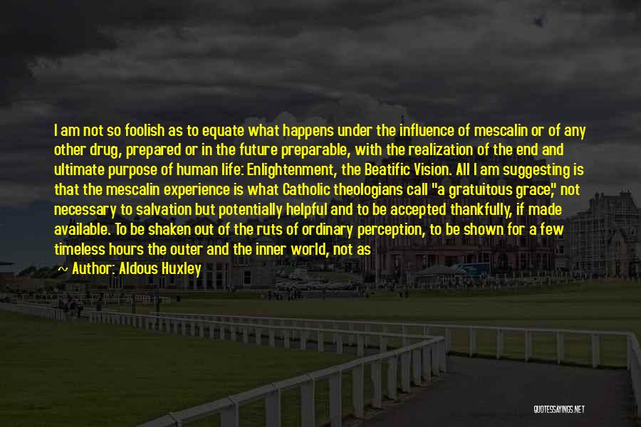 Aldous Huxley Quotes: I Am Not So Foolish As To Equate What Happens Under The Influence Of Mescalin Or Of Any Other Drug,