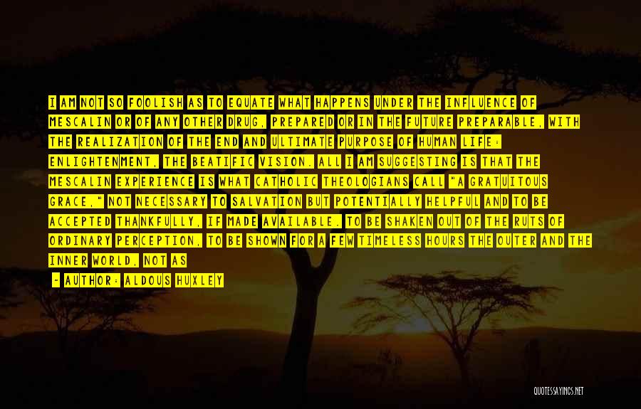 Aldous Huxley Quotes: I Am Not So Foolish As To Equate What Happens Under The Influence Of Mescalin Or Of Any Other Drug,