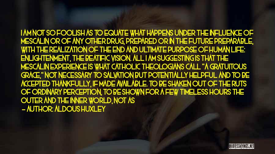 Aldous Huxley Quotes: I Am Not So Foolish As To Equate What Happens Under The Influence Of Mescalin Or Of Any Other Drug,