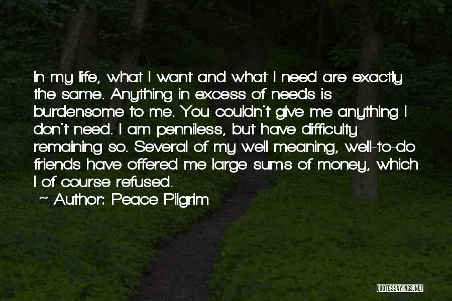 Peace Pilgrim Quotes: In My Life, What I Want And What I Need Are Exactly The Same. Anything In Excess Of Needs Is