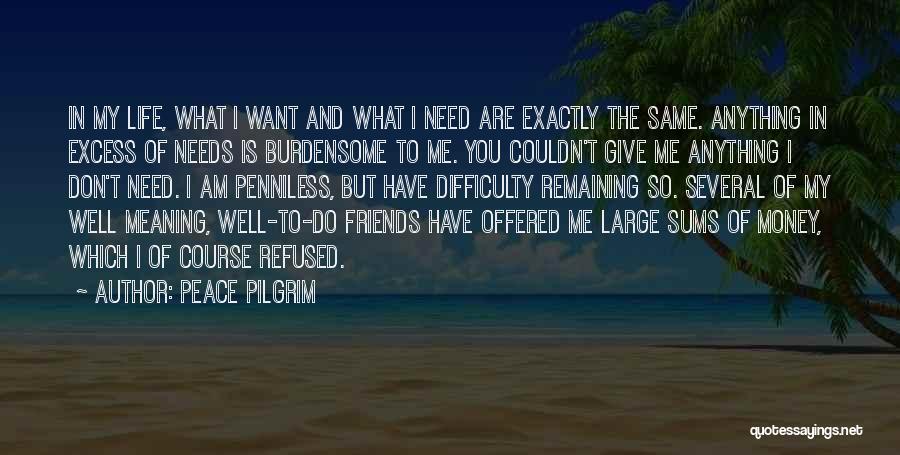 Peace Pilgrim Quotes: In My Life, What I Want And What I Need Are Exactly The Same. Anything In Excess Of Needs Is