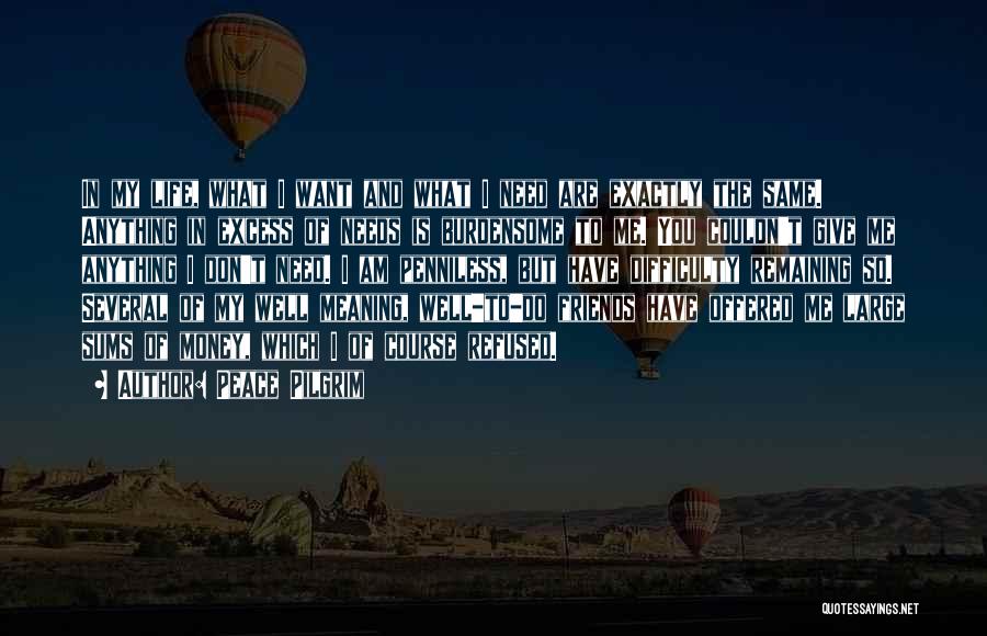 Peace Pilgrim Quotes: In My Life, What I Want And What I Need Are Exactly The Same. Anything In Excess Of Needs Is