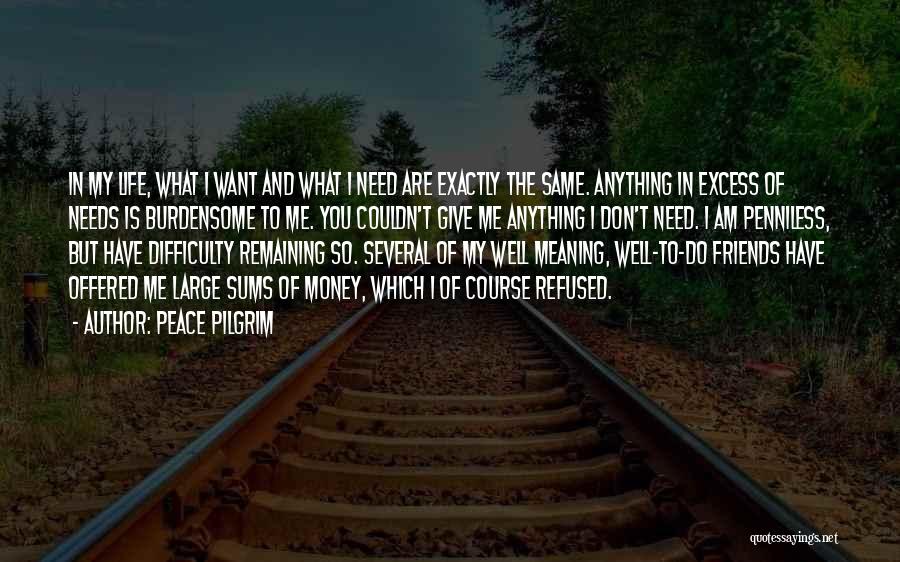 Peace Pilgrim Quotes: In My Life, What I Want And What I Need Are Exactly The Same. Anything In Excess Of Needs Is