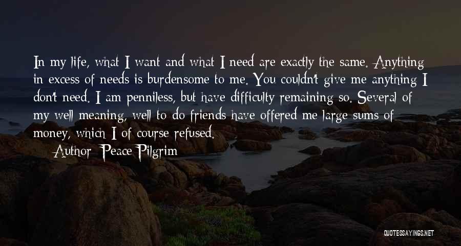 Peace Pilgrim Quotes: In My Life, What I Want And What I Need Are Exactly The Same. Anything In Excess Of Needs Is