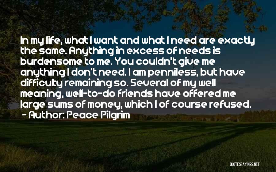 Peace Pilgrim Quotes: In My Life, What I Want And What I Need Are Exactly The Same. Anything In Excess Of Needs Is