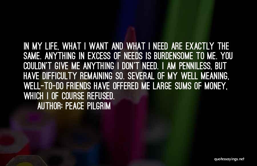 Peace Pilgrim Quotes: In My Life, What I Want And What I Need Are Exactly The Same. Anything In Excess Of Needs Is