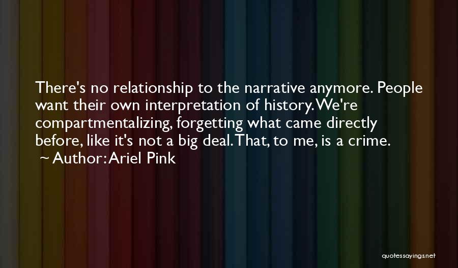 Ariel Pink Quotes: There's No Relationship To The Narrative Anymore. People Want Their Own Interpretation Of History. We're Compartmentalizing, Forgetting What Came Directly