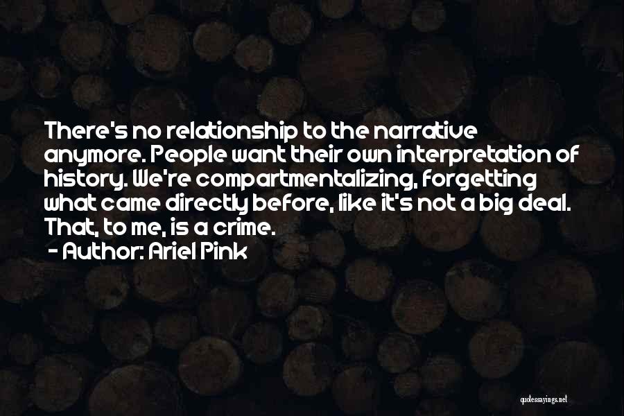 Ariel Pink Quotes: There's No Relationship To The Narrative Anymore. People Want Their Own Interpretation Of History. We're Compartmentalizing, Forgetting What Came Directly